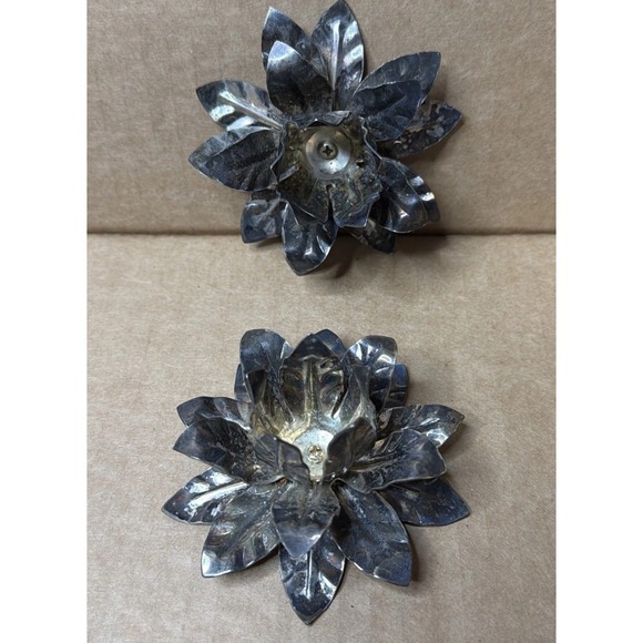 The Unbranded Brand Other - Vintage Candle Stick Holders Silver Plated Flower Set Beautiful Patina